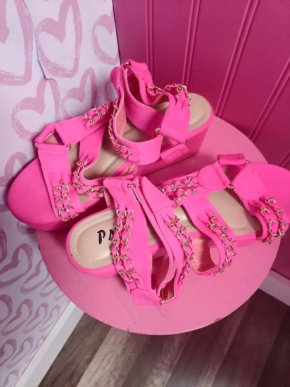 Women's Bright Pink Chain-Trim Sandals